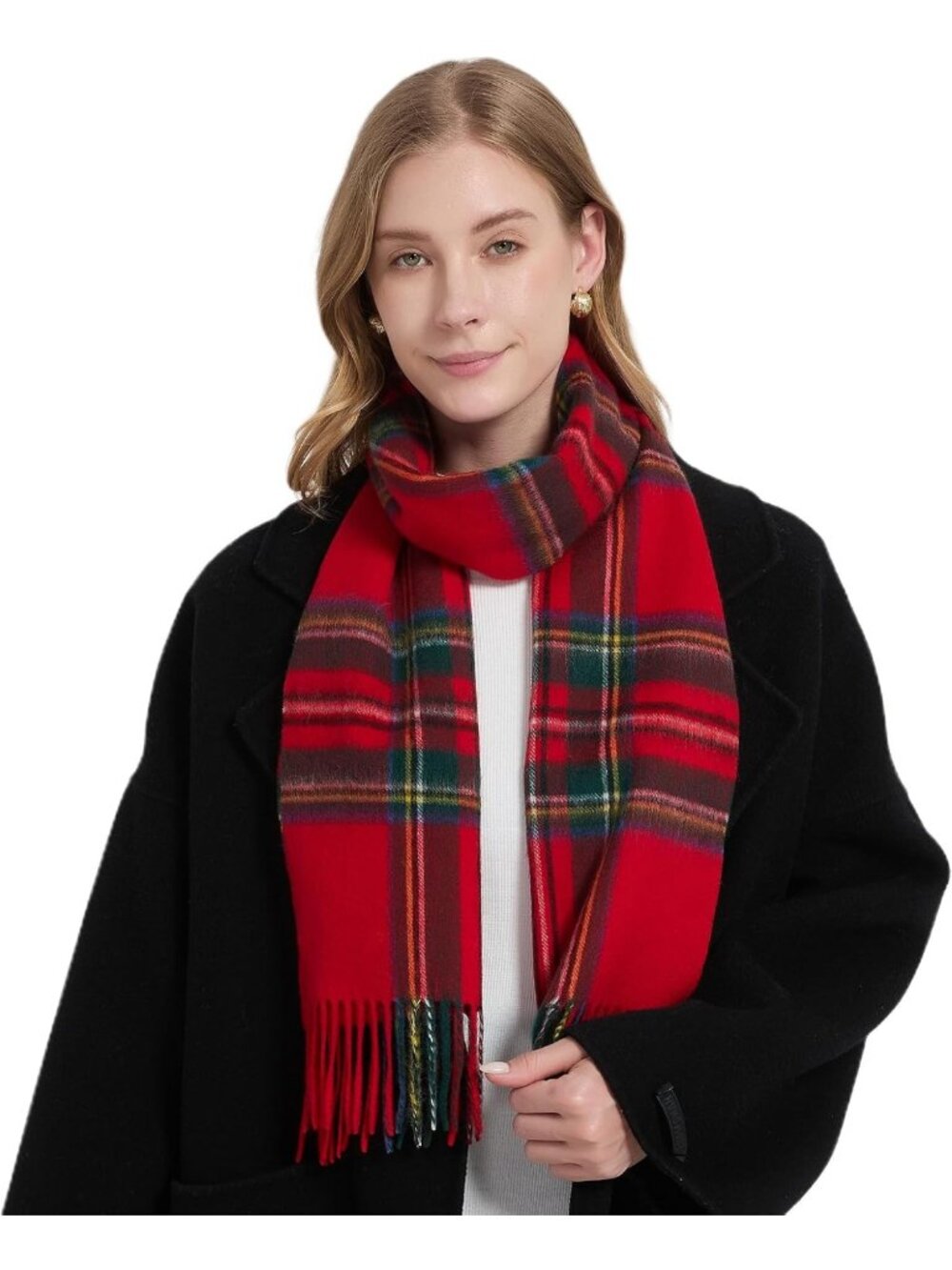 Cozy 100% Merino Wool Plaid Scarf for Women & Men - Warm Winter Accessory